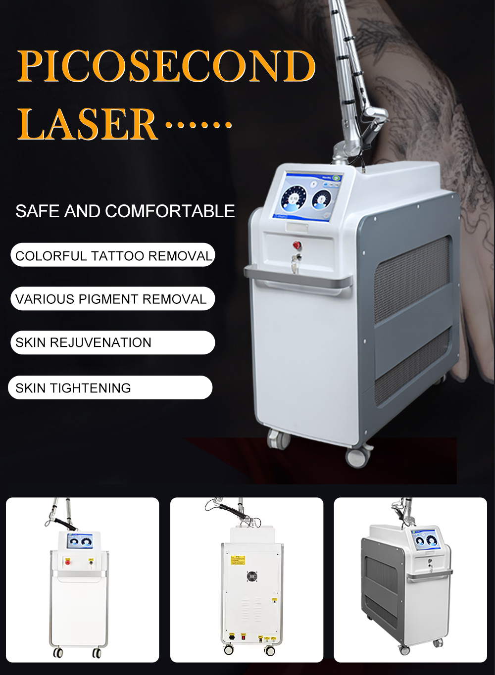 picosecond laser q switched nd yag laser picolaser tattoo removal machine 